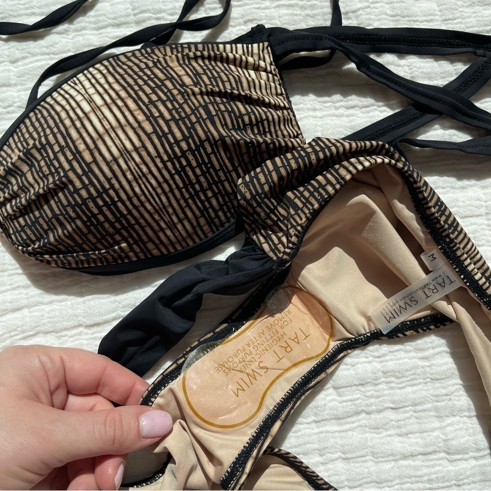 NWOT TART SWIM in size M, strapless/ neck tie top, unique pattern, black brown - Picture 7 of 7